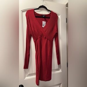 RED Ribbed Surplice Bodycon Dress